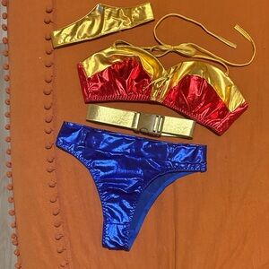 Wonder Woman Shiny Blue, Red, & Gold Costume